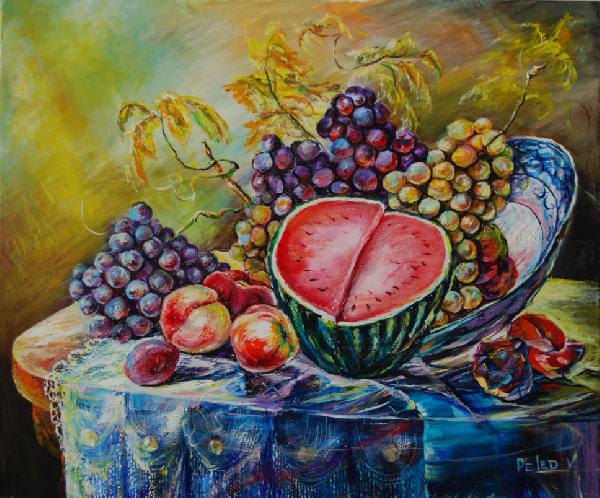 oil painting, still life, watermelon