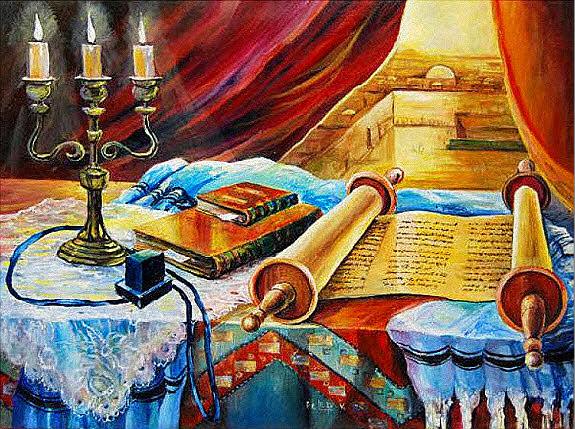 Khotel  oil painting Judaica painting history religion Jews, Jerusalem. Still Life, Torah scroll.