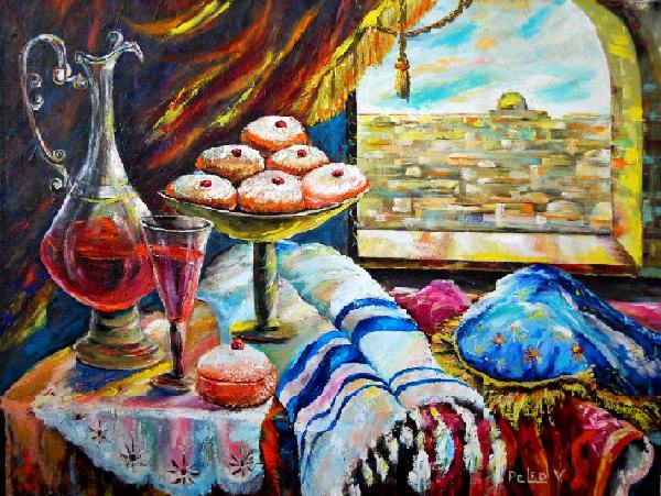 oil painting Judaica, painting Judaica, religion Judaica, still life