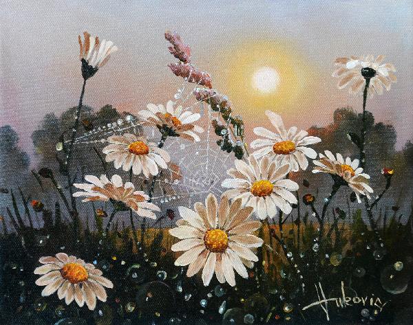  realism, morning, meadow, daisies, dusanvukovic, реализм, утро, луг, ромашки, 