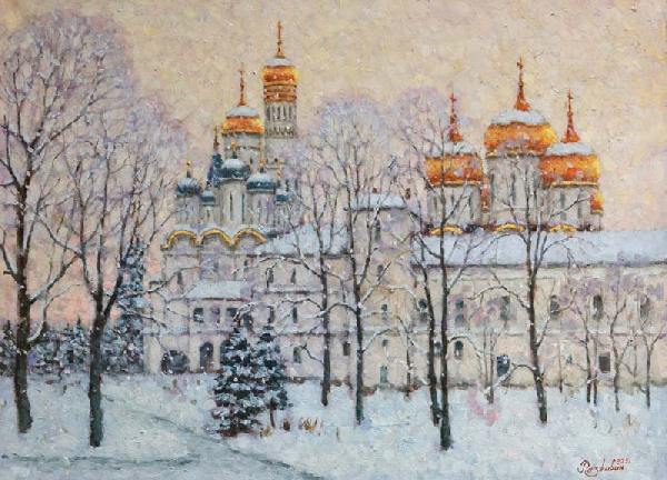 Москва, город, пейзаж, Кремль, зима, картина, купить, импрессионизм, живопись