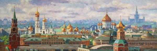 Москва, город, пейзаж, Кремль, храм, Христа, Спасителя, картина, купить, импрессионизм