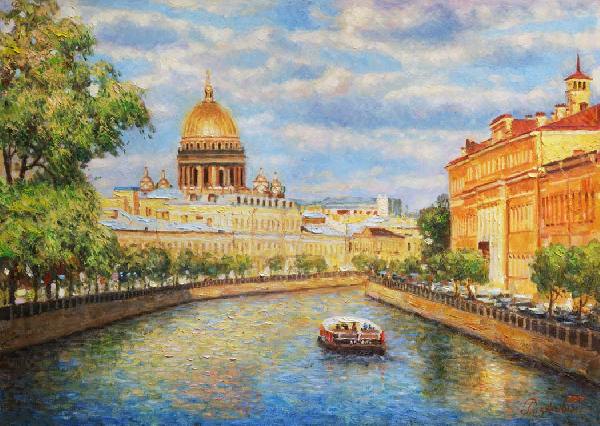 Петербург, Исаакиевский собор, река Фонтанка, Санкт-Петербург, купить картину, городской пейзаж, живопись