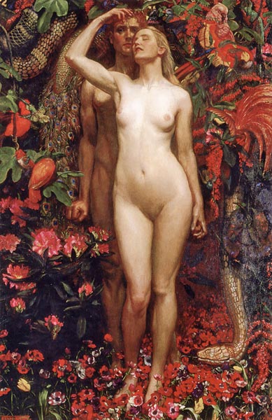 мужчина женщина змея адам ева сад цветы цветок
