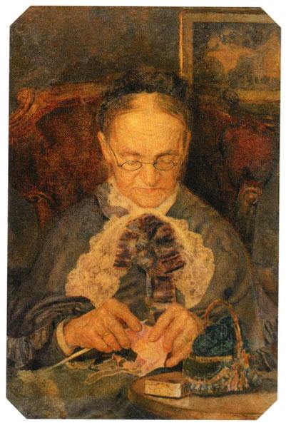 женщина, старушка, вязание, портрет
