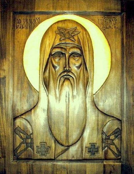 деревянная православная резная икона,митропалит всея России Алексий .