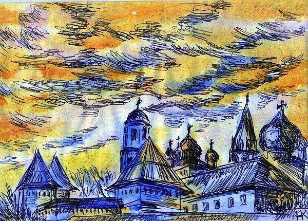Новгород, монастырь, архитектура, город, пейзаж, небо, реализм  