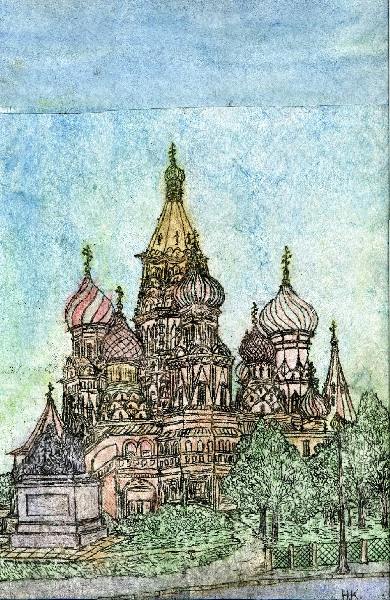 Москва, собор, купола, небо, синева, архитектура, здание, реализм
