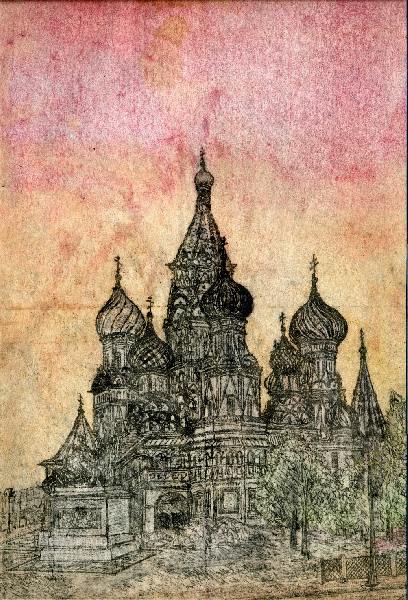 Москва, собор, купола, небо, закат, архитектура, здание, реализм